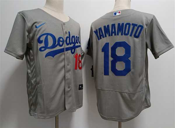 Mens Los Angeles Dodgers #18 Yoshinobu Yamamoto Nike Grey Road FlexBase Player Jersey->los angeles dodgers->MLB Jersey